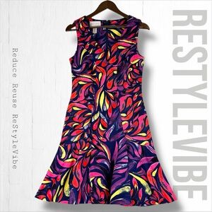 DONNA MORGAN Women’s Size 6 Dress Sleeveless Floral Tropical Flare V-Neckline